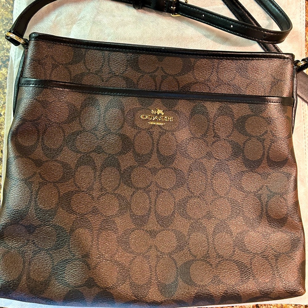 Coach Signature File Crossbody Leather Bag - Brown/Black
